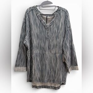NWT Westbound Woman Plus Size 2X Cotton Stripe V-Neck Tunic Top Roll Sleeve
